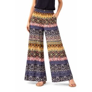 Artisan NY  Boho Patchwork Wide Leg Palazzo Pants Multi Color Viscose Sz XL